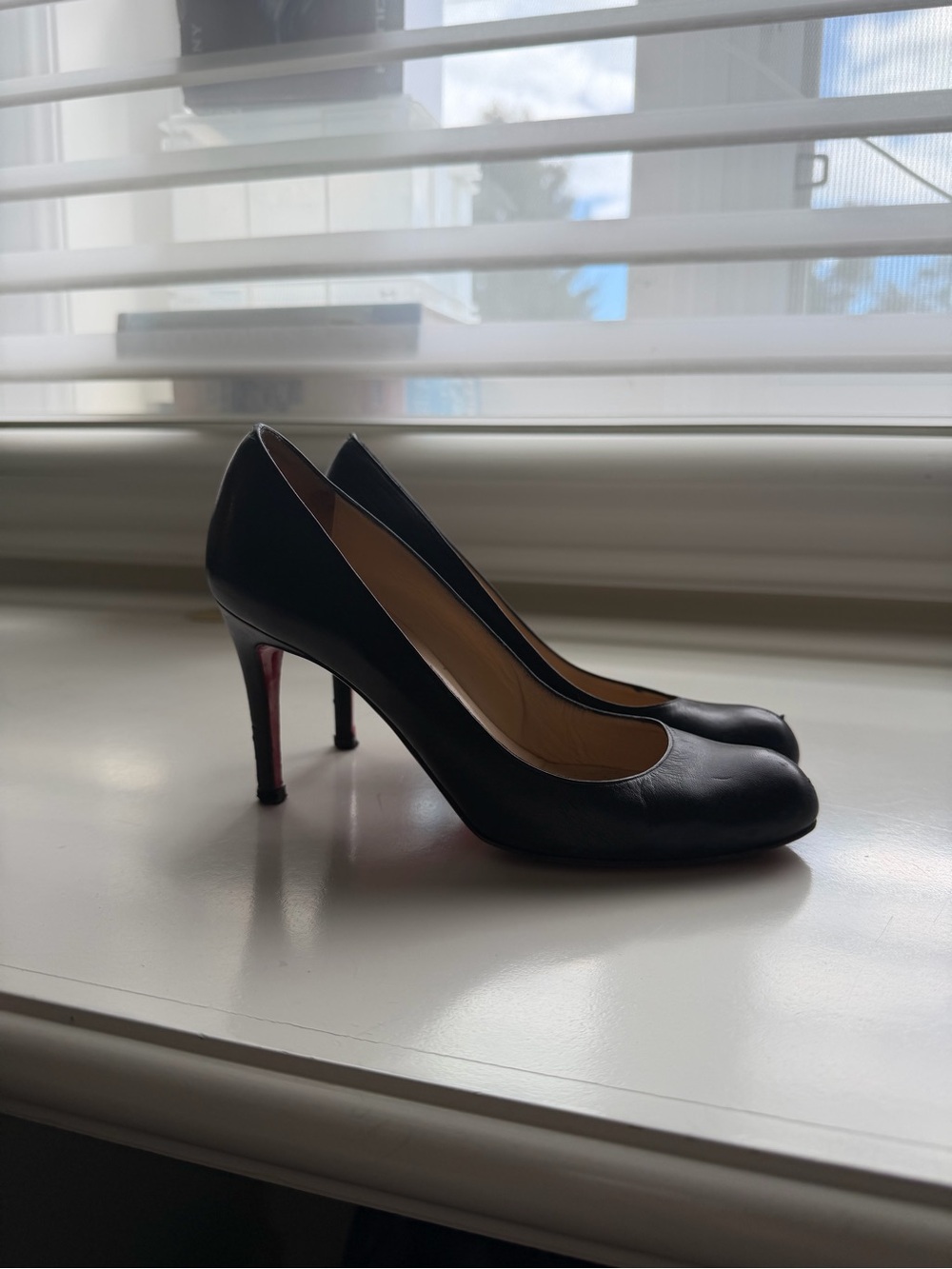 Christian Louboutin Black Leather 70mm (2.75”) Stiletto Heels size 35.5